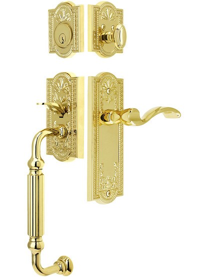 Parthenon Entry Lock Set in PVD Finish with Left-Handed Portofino Lever and